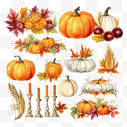 感恩节手绘边框图片_彩色素描手绘秋季感恩节小插图用