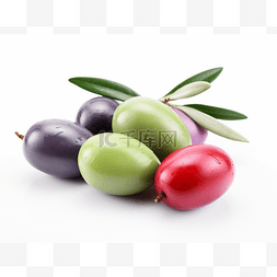 一束绿橄榄，一颗紫橄榄和一片橄