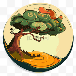 栗棕色木纹图片_带有卡通树剪贴画的棕色圆形按钮