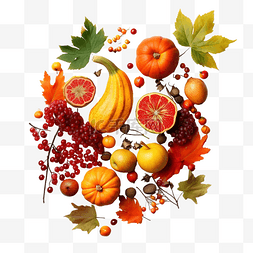 挂满苹果的果树图片_感恩节概念与秋季水果和葫芦