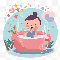 出生剪贴画 浴缸里的小女孩坐在