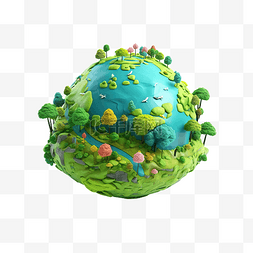 卡通环境图片_地球卡通风格绿色世界3D插画