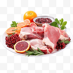 骨肉相连标题图片_生鸡肉去骨肉配香草和水果在盘子