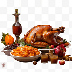 感恩节餐桌，配烤火鸡蔓越莓酱和
