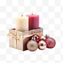 烛台金图片_节日盒子里的一组圣诞球和木桌上