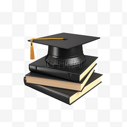 书籍和毕业帽实现目标和成功概念