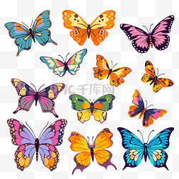 蝴蝶剪贴画收集色彩缤纷的蝴蝶卡