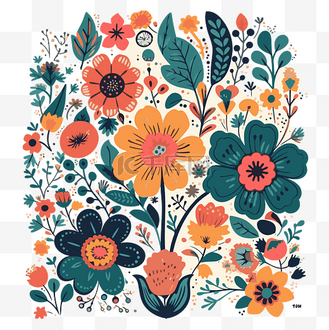 花卉剪贴画复古波西米亚风花卉插画矢量插画卡通