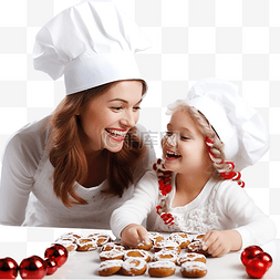做衣服图片_戴着圣诞帽的妈妈和女儿学习在厨