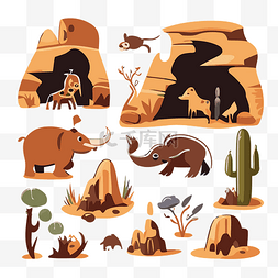 沙漠中的动物图片_洞穴藝術 向量
