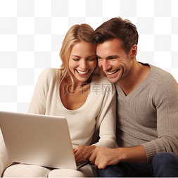 型年图片_幸福的夫妇在壁炉前使用笔记本电