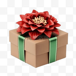 绿色礼品包图片_有红色和绿色圣诞花丝带的棕色礼