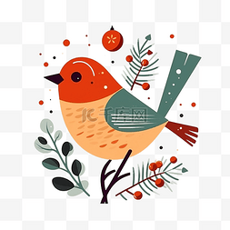 冬天小鸟图片_简约风格的圣诞鸟插画