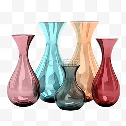 白色简单花瓶图片_各种有色玻璃花瓶，无背景 3D 渲