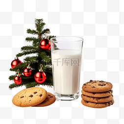 食物一杯饮料图片_桌上的圣诞老人和圣诞树的自制饼
