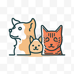 矢量狗PNG图片_一张插图中带有卡通宠物和两只猫