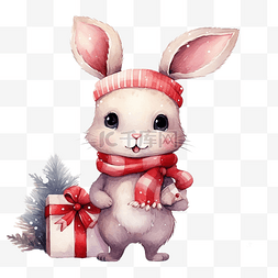 围巾兔子图片_圣诞快乐庆祝活动可爱的兔子带着