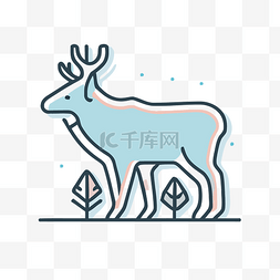 冬季简单的背景图片_线条风格的鹿插图 向量