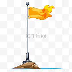 旗杆剪贴画橙色旗帜飘扬在岩石上