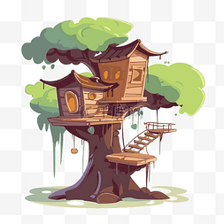 树屋剪贴画可爱的卡通树上的房子