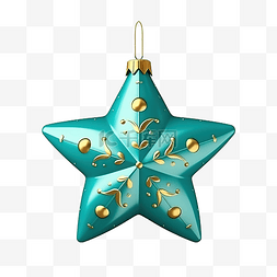 绿松石圣诞树玩具，配有金色星星