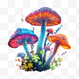 三色霓虹蘑菇png插图
