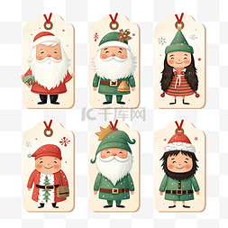 圣诞贺卡姜饼人图片_带有主要圣诞人物的圣诞标签系列