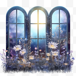 窗户免抠素材图片_ai绘画花朵窗户元素立体免抠图案