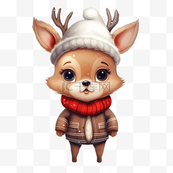 礼盒人物插画图片_可爱的鹿与圣诞服装卡通人物圣诞