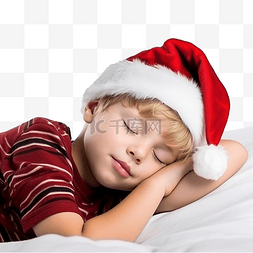 睡觉微笑的孩子图片_一个戴着圣诞老人帽子的孩子在等
