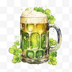 啤酒酒泡图片_啤酒杯水彩北欧风格圣帕特里克节