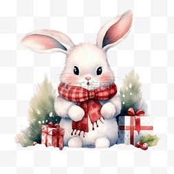 带围巾的兔子图片_圣诞快乐庆祝活动可爱的兔子带着