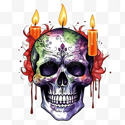可怕的头骨与燃烧的蜡烛 dia de muer
