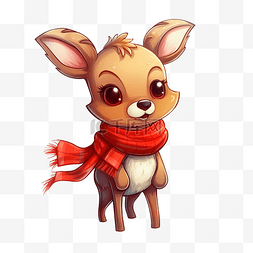卡通冬季动物图片_一只戴着红围巾拿着圣诞树玩具的