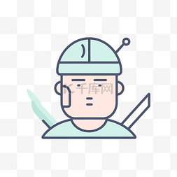 戴着白帽子和剪刀的外科医生线图