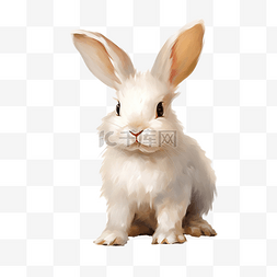 白色兔子可爱的孩子风格油画