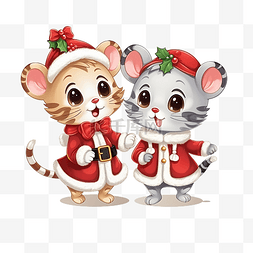 卡通可爱圣诞猫和老鼠跳舞铃儿歌
