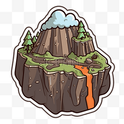 树木贴纸图片_显示火山和树木的贴纸 向量