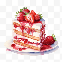水彩画草莓和糖果蛋糕片