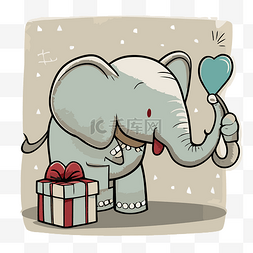 可爱的大象拿着盒子里的礼物剪贴