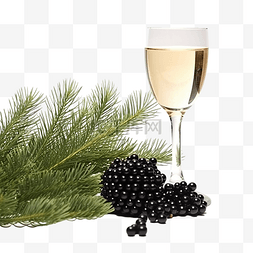 墙上圣诞树上的黑鱼子酱和香槟
