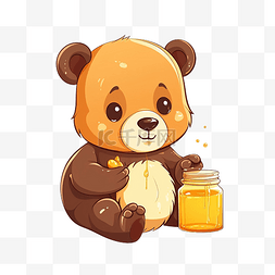 微笑的手指图片_可爱的熊动物吃蜂蜜插画
