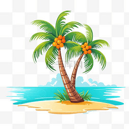 蓝色海滩背景图片_海滩上棕榈树的暑假插画