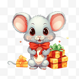 圣诞树矢量图图片_可爱的小老鼠，带礼物和圣诞树矢