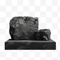 灰色广告图片_3D黑石讲台展示天然粗糙灰色岩石