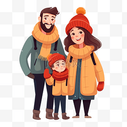 衣服戴帽子的男人图片_圣诞节时穿着暖和衣服的幸福家庭