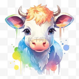 微笑奶牛图片_可爱的彩虹牛牛插画彩虹动物骄傲