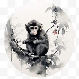 写实小猴爬树元素立体免抠图案