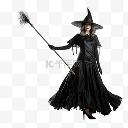 女巫和扫帚图片_万圣节令人毛骨悚然的女巫拿着扫