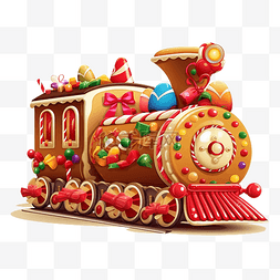 冬天的风景卡通图片_用姜饼和糖果制成的圣诞火车平面